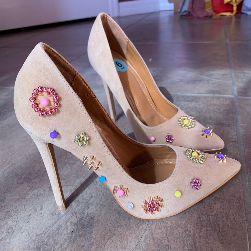 Nude beaded heels